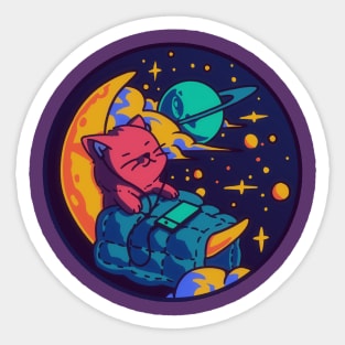 Sleeping kitten on moon, cute cat sleeping on moon neon Sticker